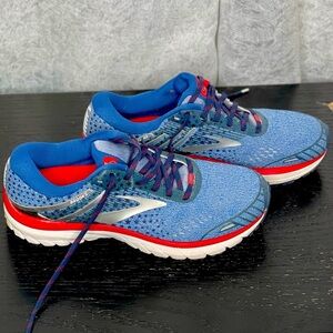 Brooks adrenaline GTS 18 flextra running shoes blue red and silver sneakers | 9